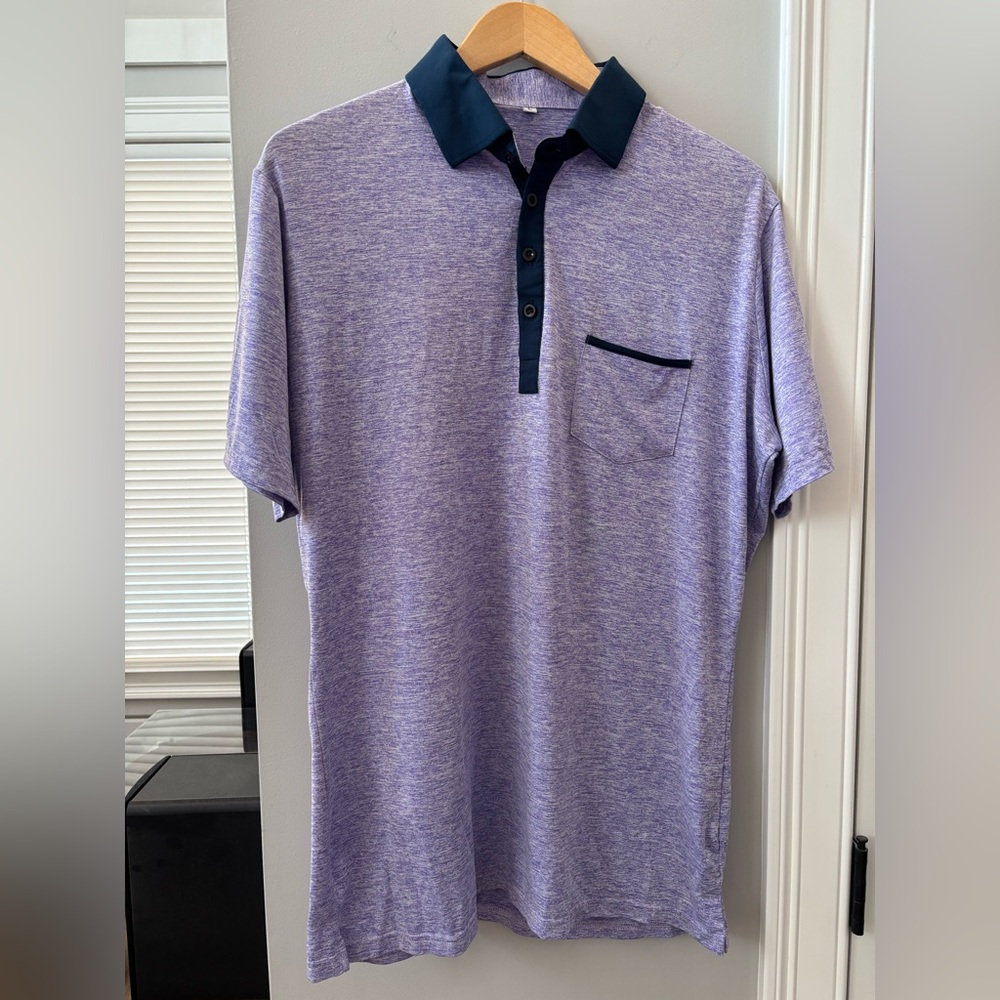 States and Liberty Mens “The Felix” Polo Navy Blue on Purple Performance Stretch